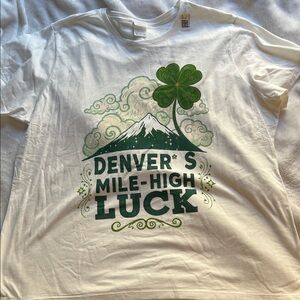 White T-Shirt with Denver's Mile-High Luck Graphic and Clover (Ladies XXL)
